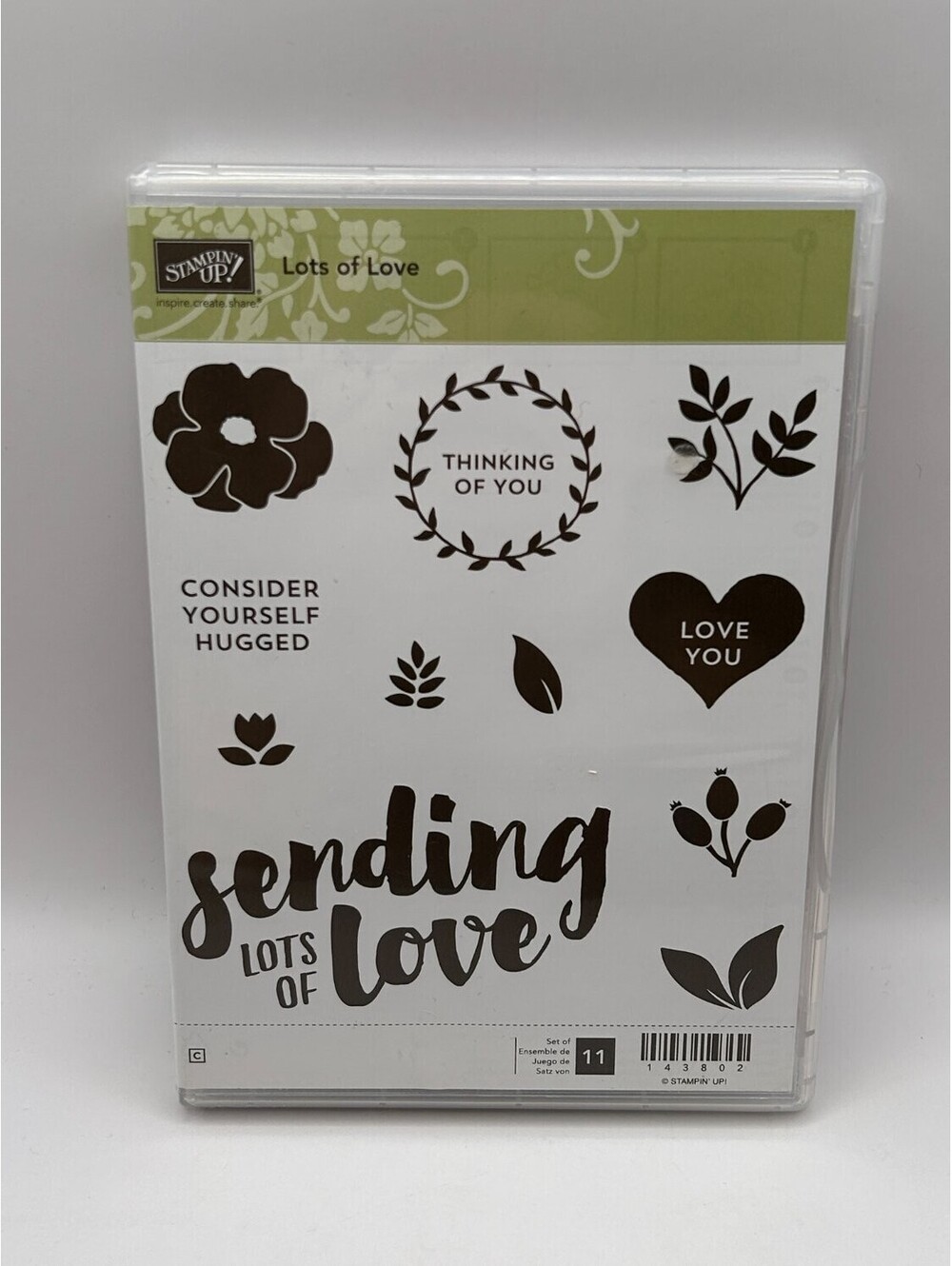 Stampin' Up! Lots of Love Cling Rubber Stamp Set Red 11pc New Unmounted 143802